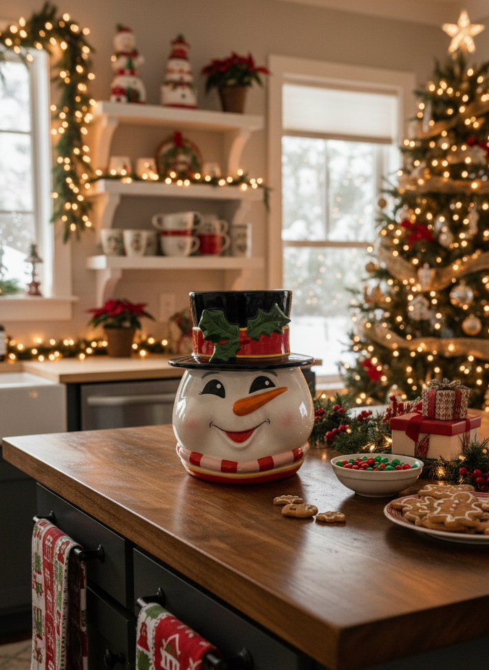 Ceramic Christmas Snowman Cookie Jar