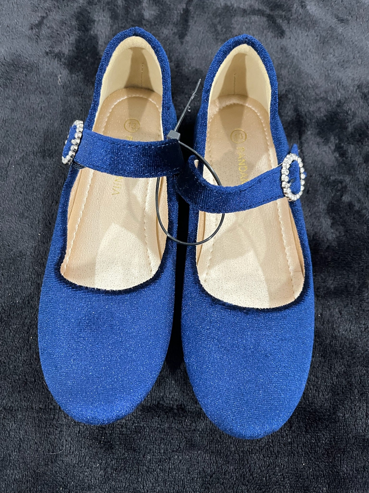 Girls Navy Suede Slip On Shoes With Rhinestones image 0