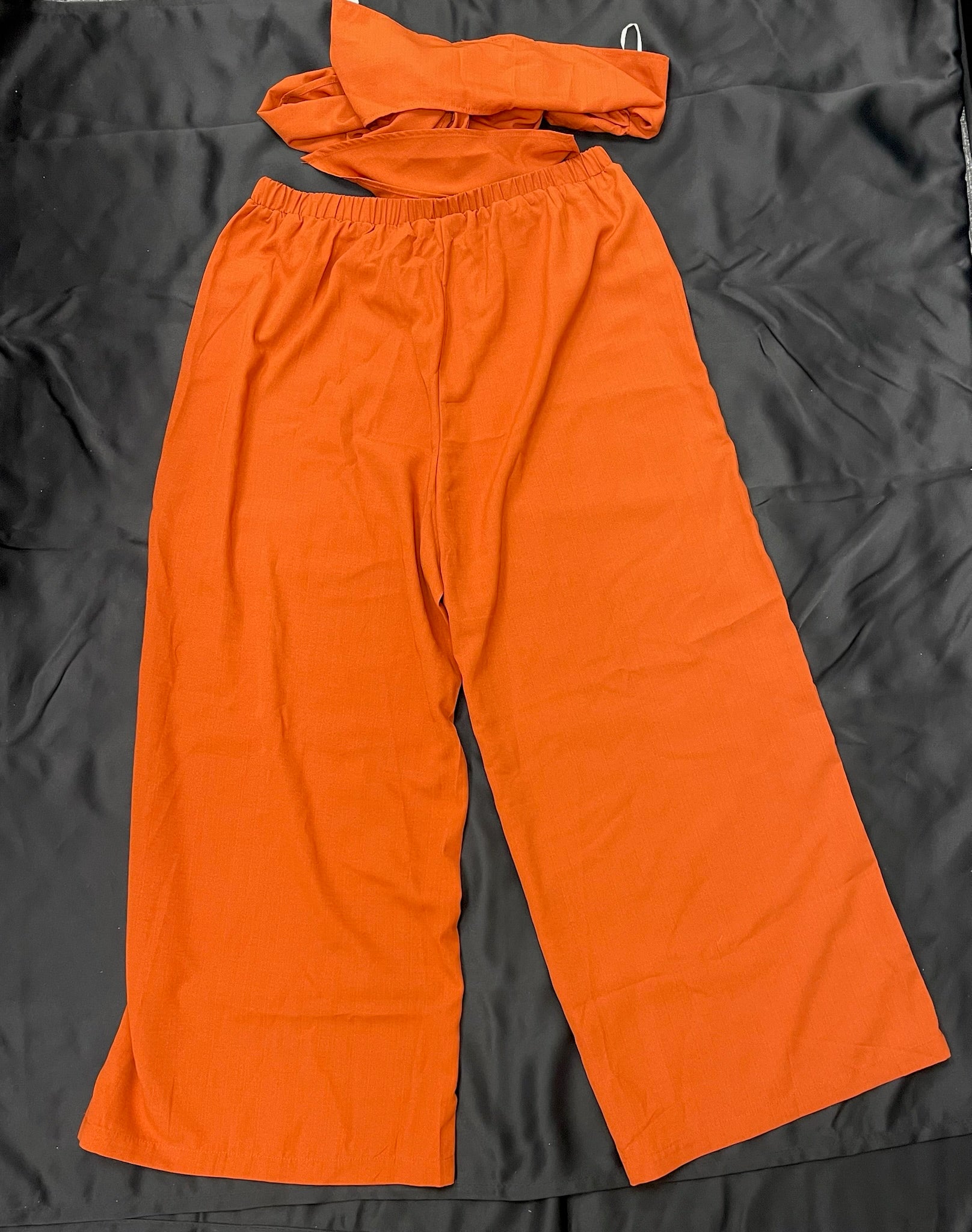Women’s Orange Two Piece Wrap Top & Flowy Pants Set