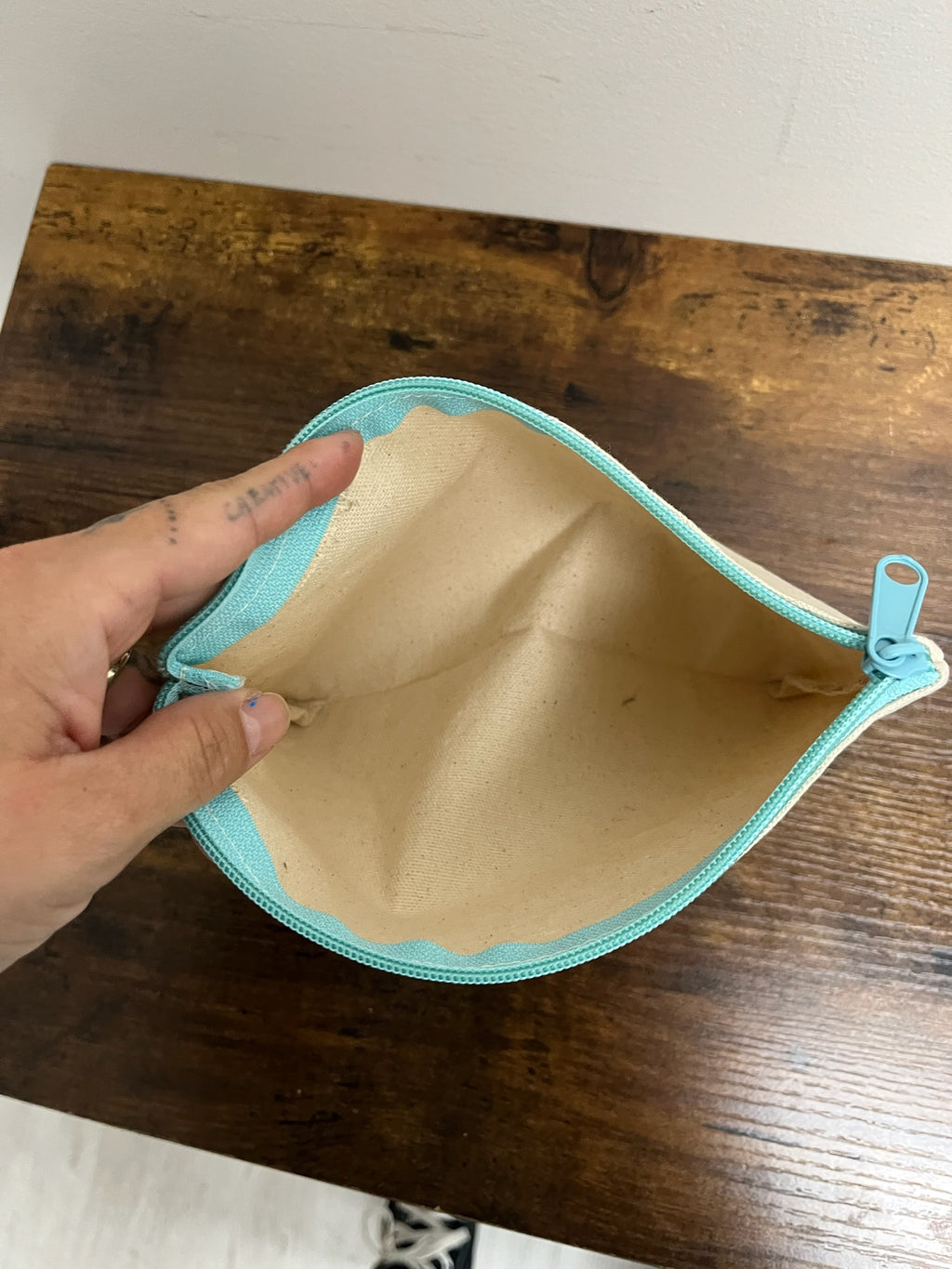Used Beige Cosmetic Pouch