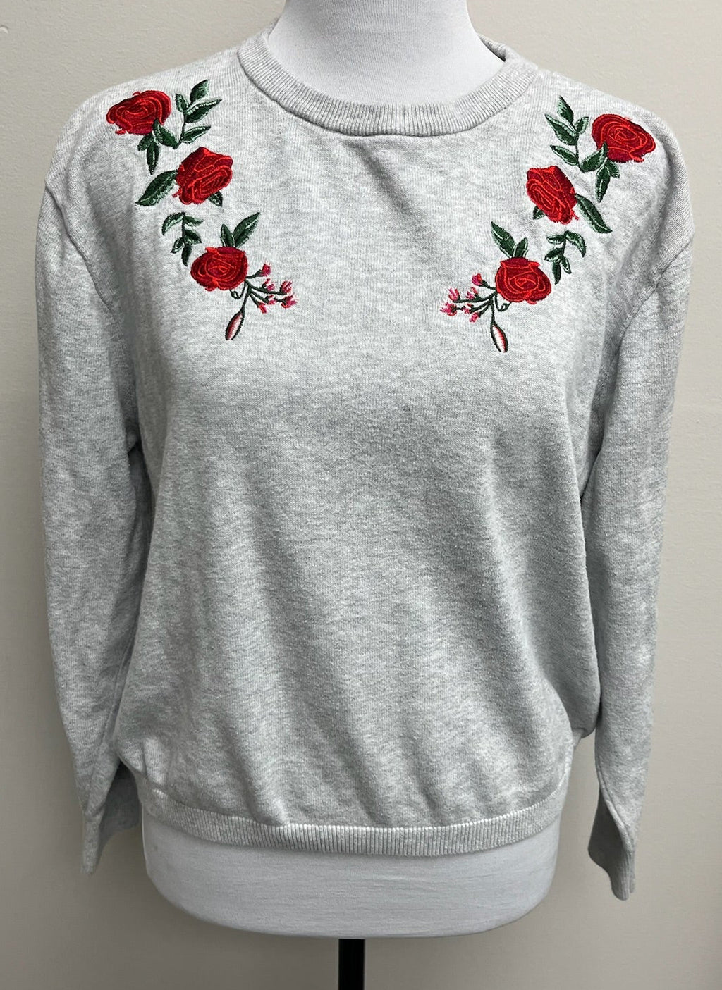 Women’s Grey Floral Crewneck Sweater