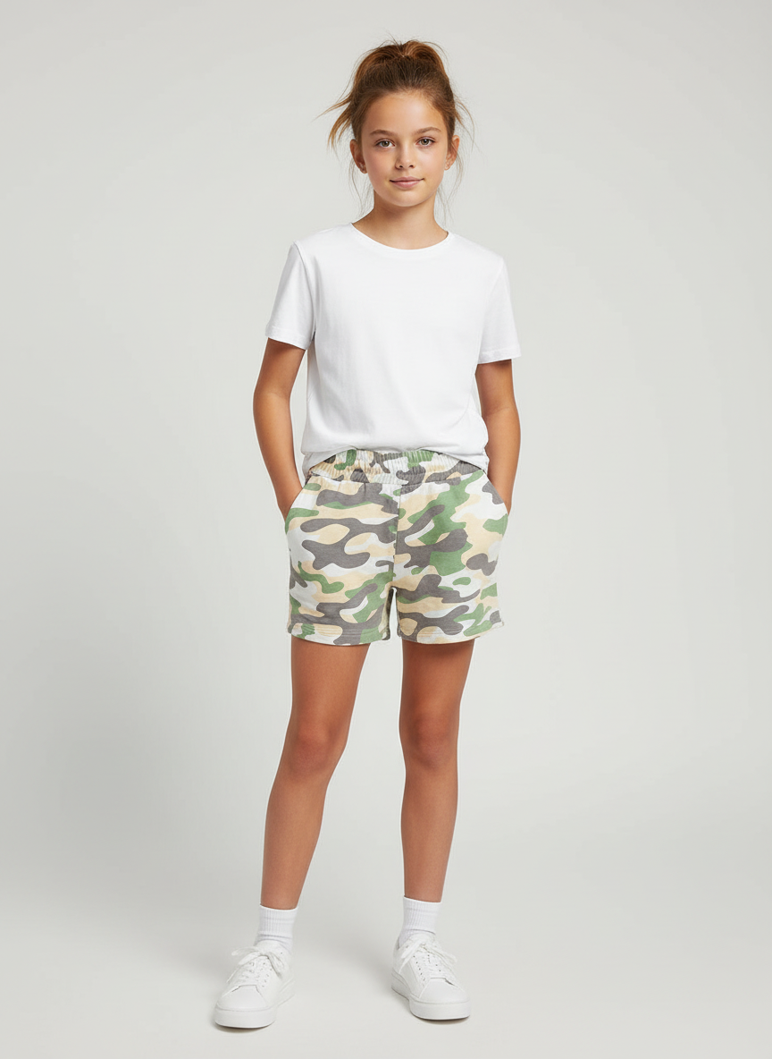 Girls Army Print Shorts