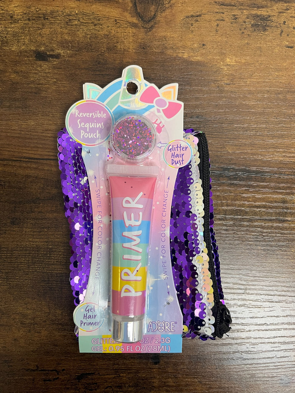 New 3 Piece Sequin Pouch, Hair Primer & Hair Glitter Set