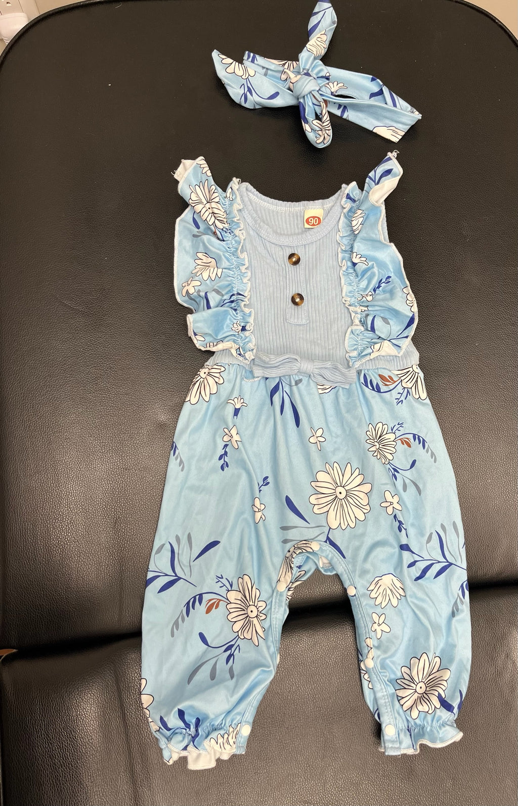 Two Piece Girls Floral Onesie & Headband