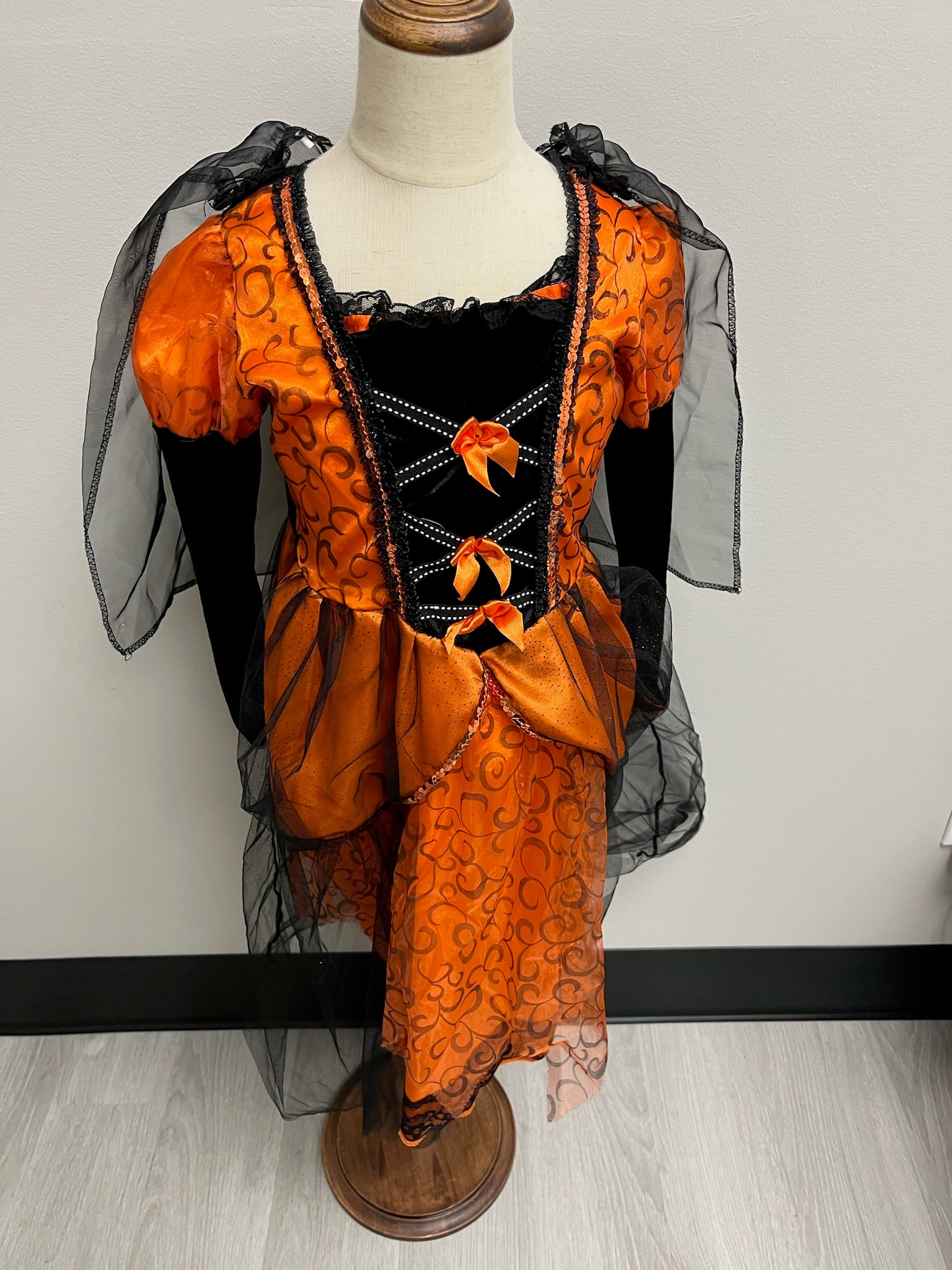 Girls Orange Witch Dress With Detachable Cape