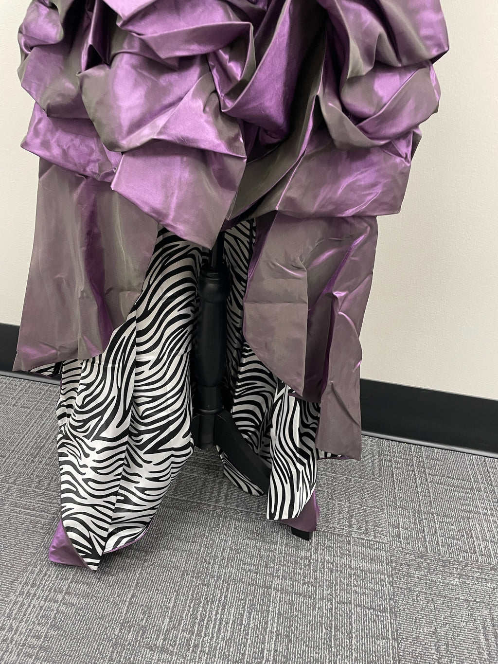 Women’s High Low Purple Zebra Print Formal Dress & Matching Shaw