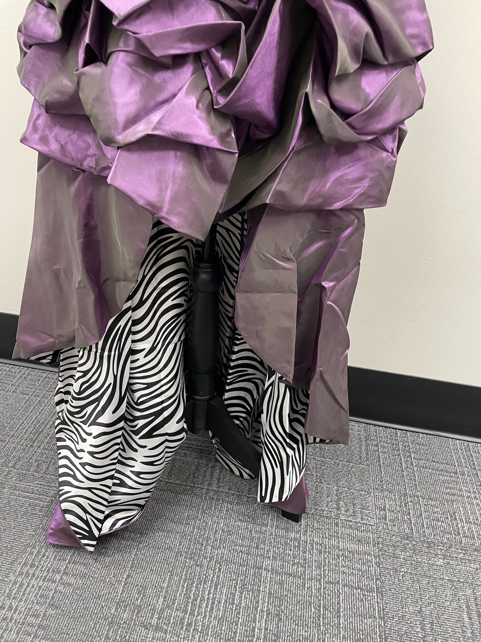 Women’s High Low Purple Zebra Print Formal Dress & Matching Shaw