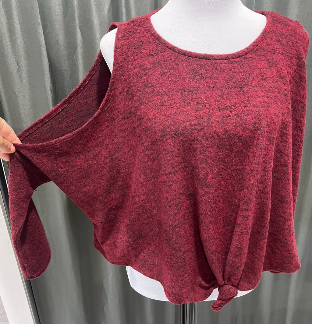 Women’s Burgundy Peek A Boo Long Sleeve Shirt image 1