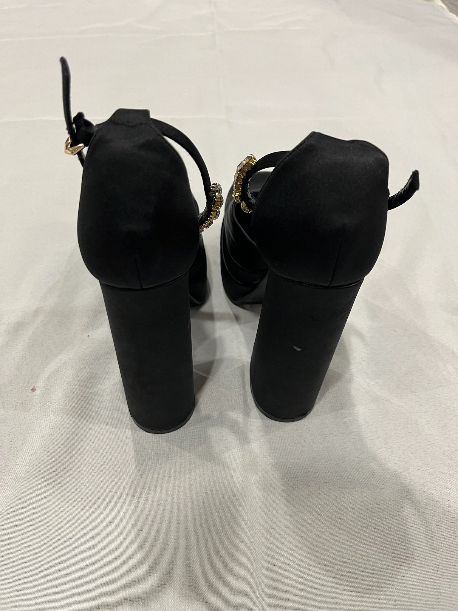 Women’s Black Chunky Heels With Rhinestone Ankle Strap image 2