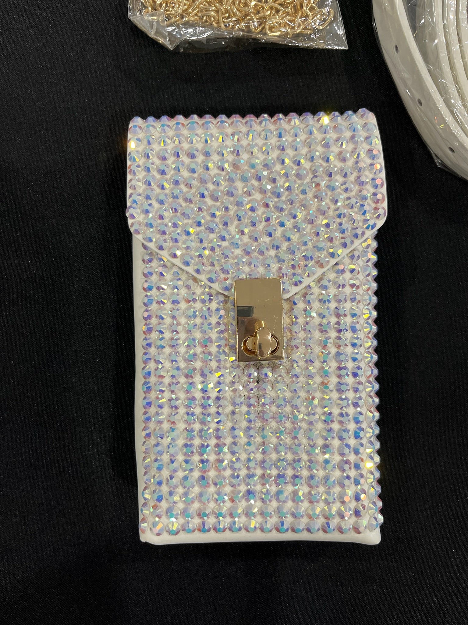 White Rhinestone Crossbody or Waist phone Purse With Chain & Belt image 1