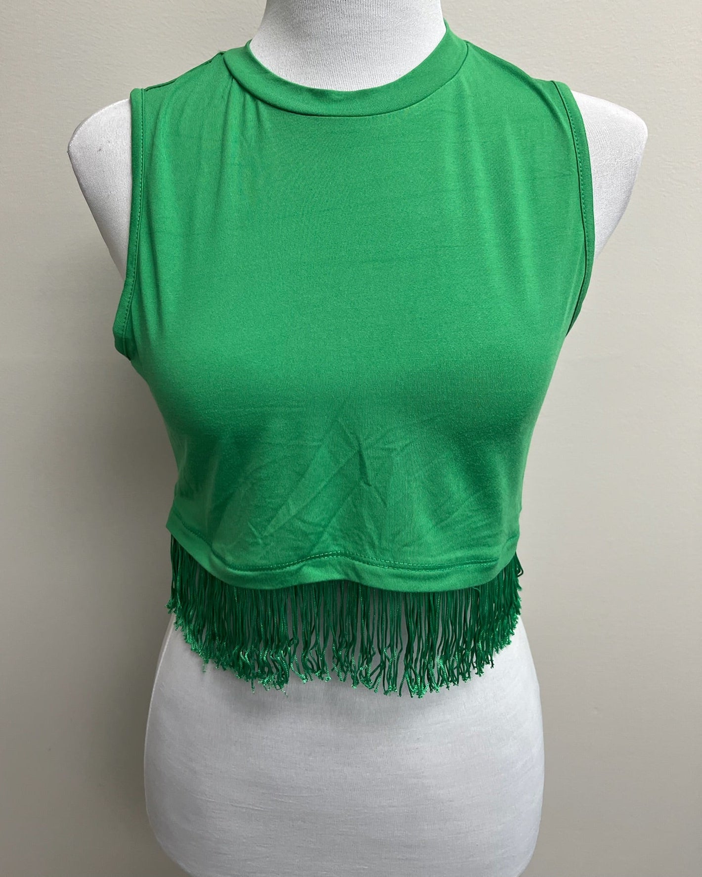 Women’s Green Crop Top With Tassels