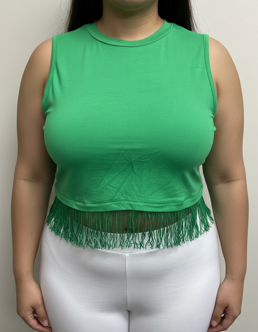 Women’s Green Crop Top With Tassels