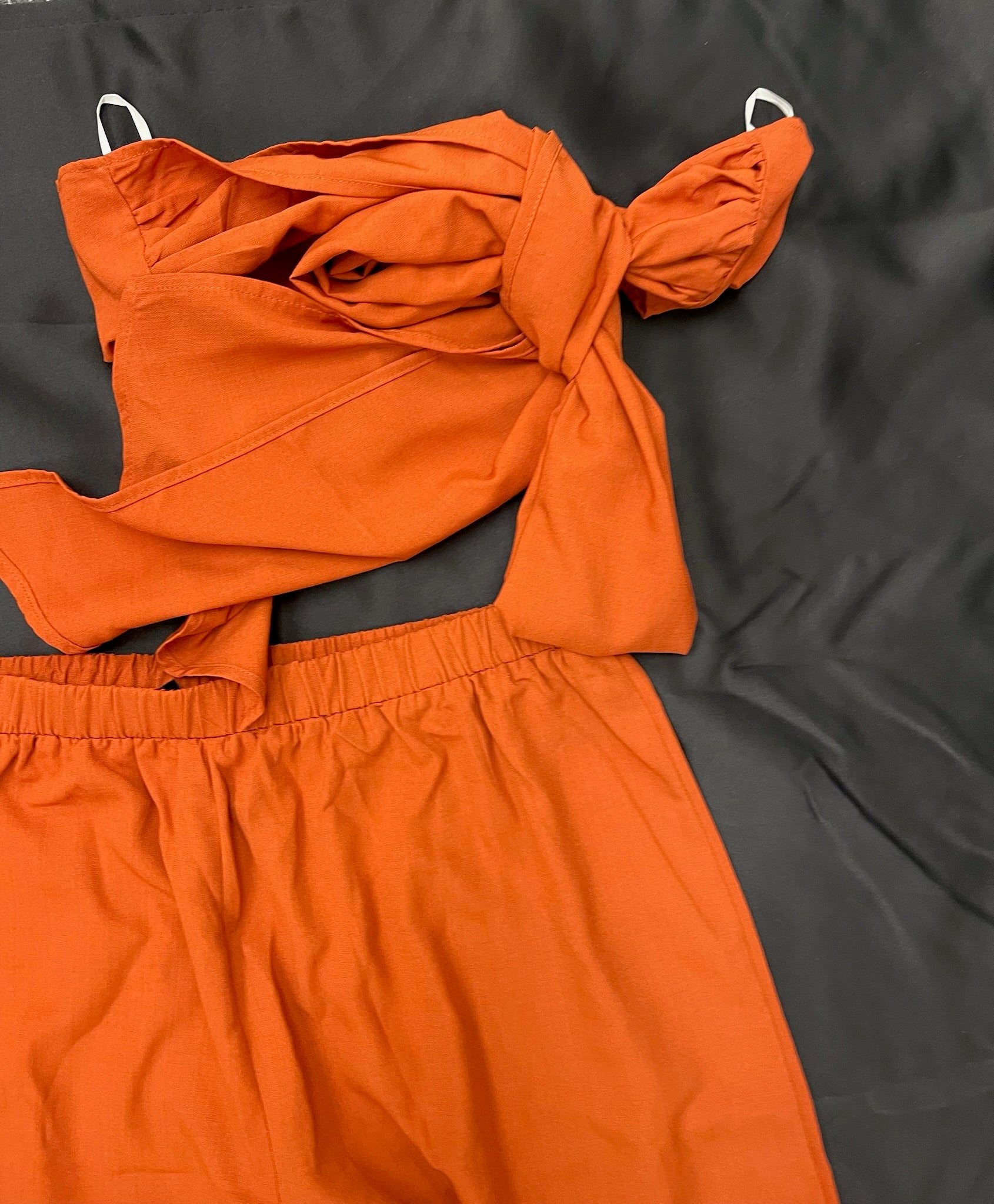 Women’s Orange Two Piece Wrap Top & Flowy Pants Set