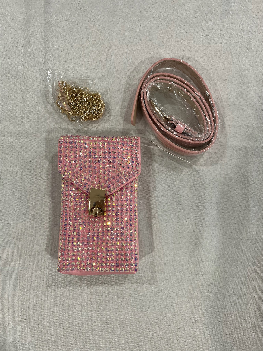Pink Rhinestone Crossbody or Waist phone bag With Chain & Belt image 0