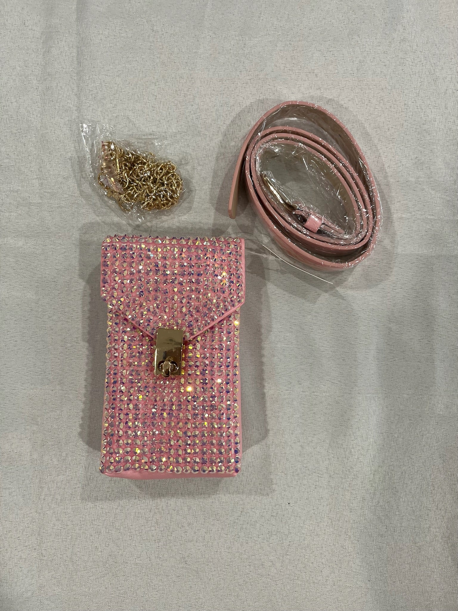 Pink Rhinestone Crossbody or Waist phone bag With Chain & Belt image 0