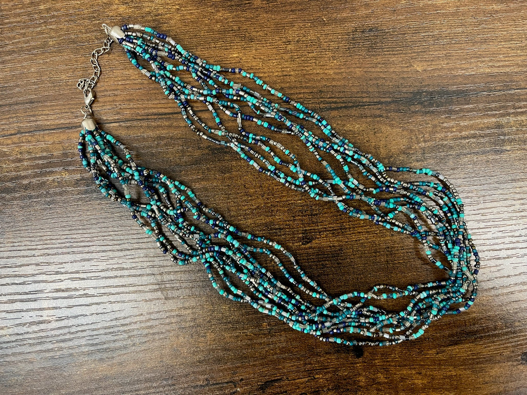 Used Blue Layered Beaded Necklace
