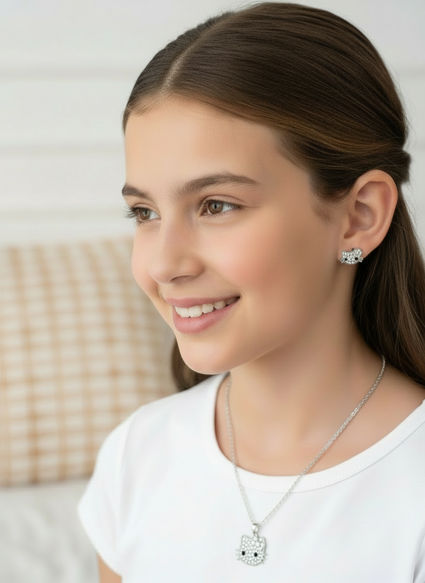 Three Piece Hello Kitty Earring & Necklace Set