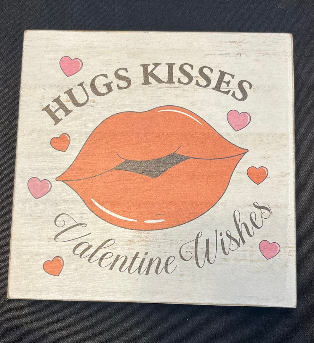 Hugs Kisses Small Wooden Sign image 0