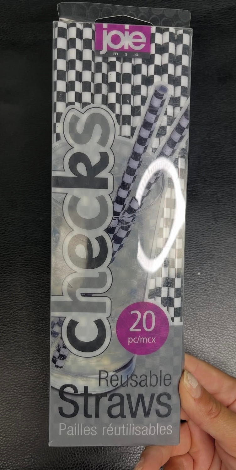 20 Piece Reusable Checkered Straws image 0