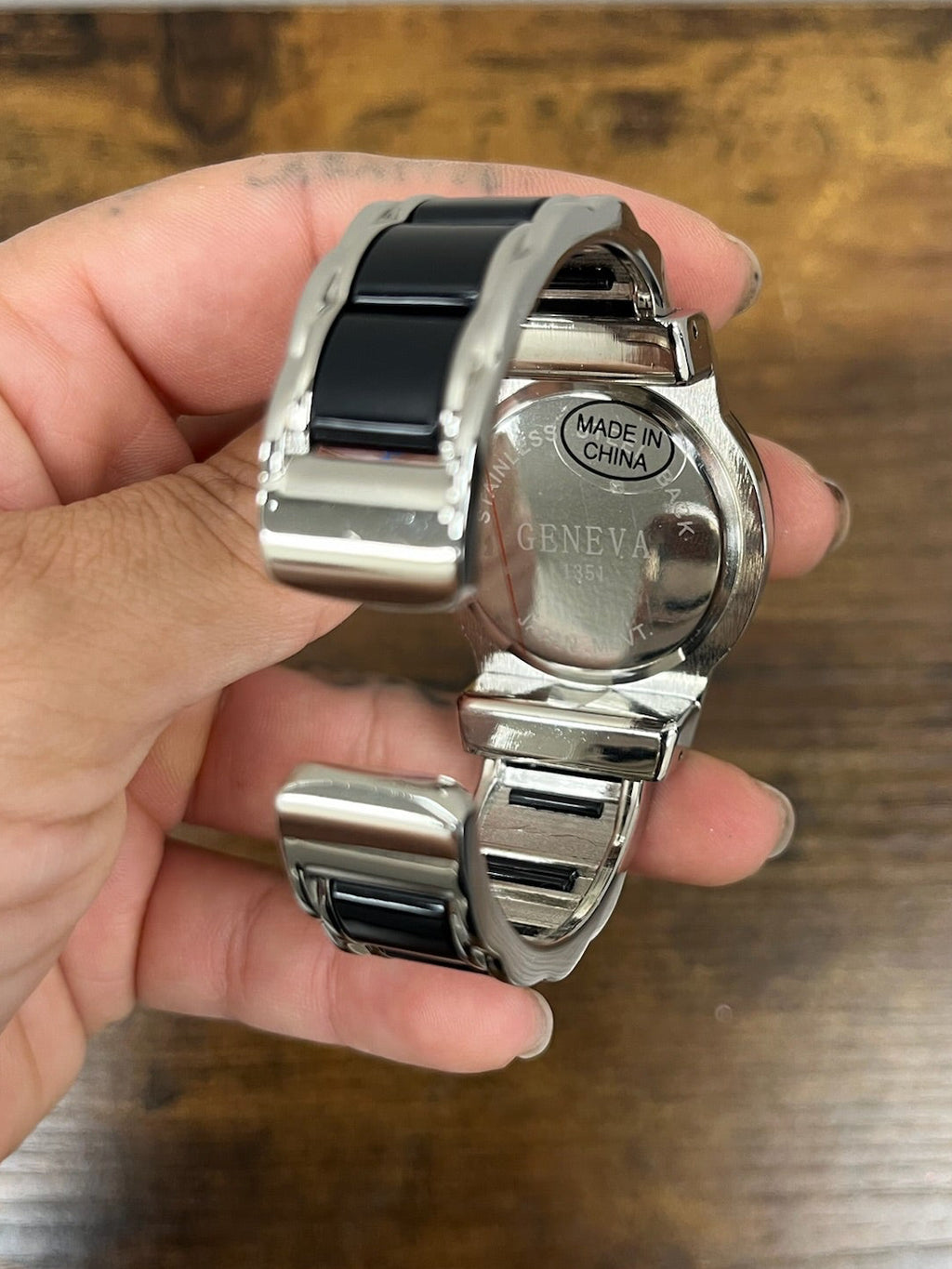 New Silver & Black Bangle Cuff Watch