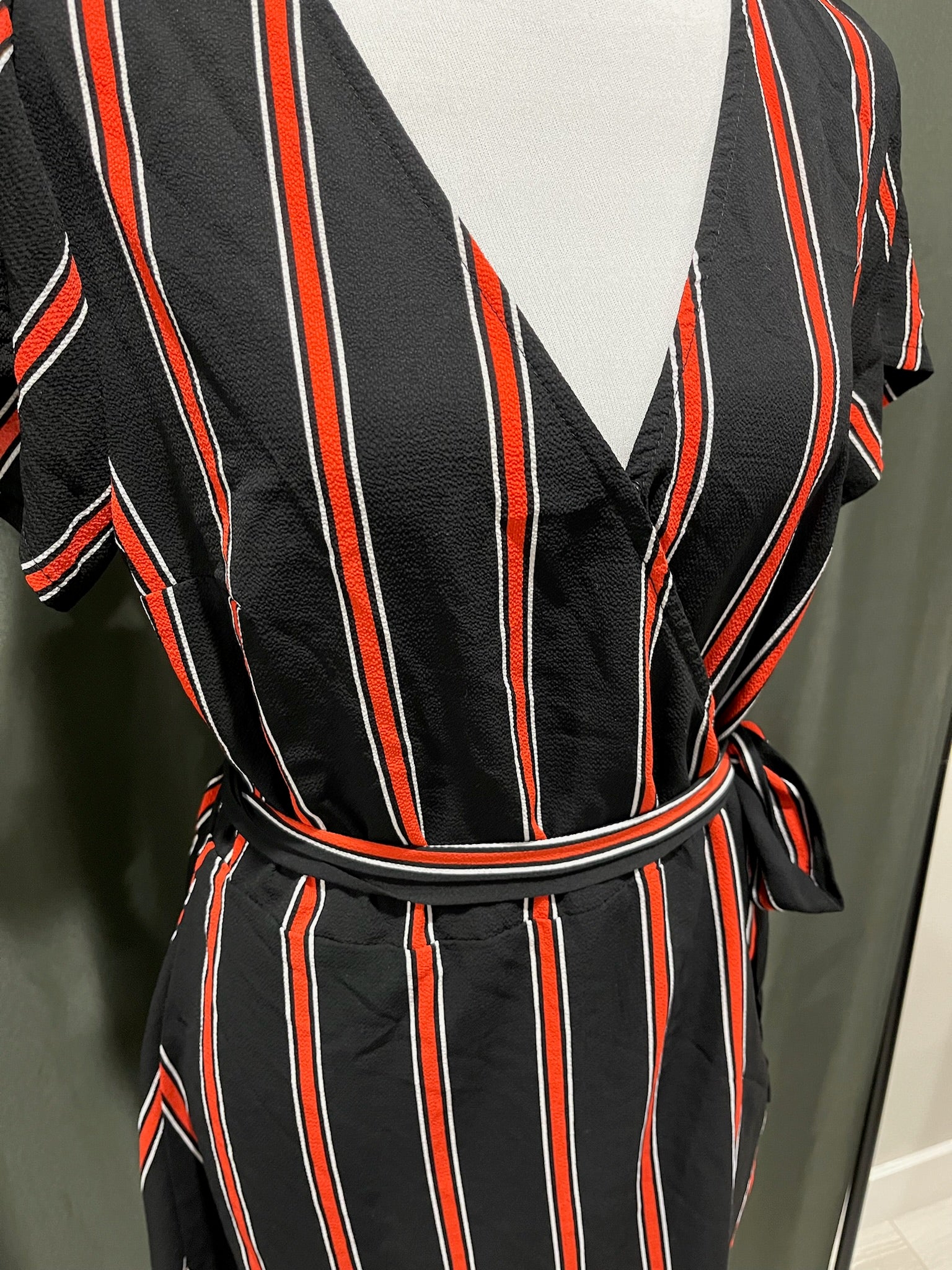 Black & Red Striped Wrap Dress image 1