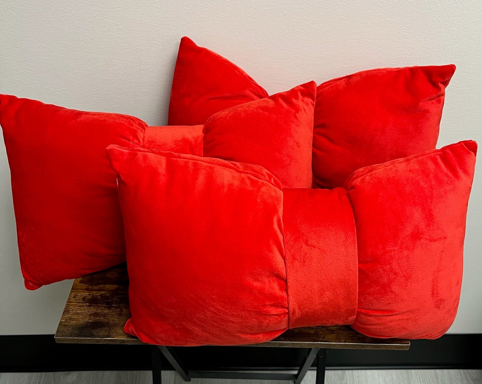 Three Piece Decorative Red Bow Pillows