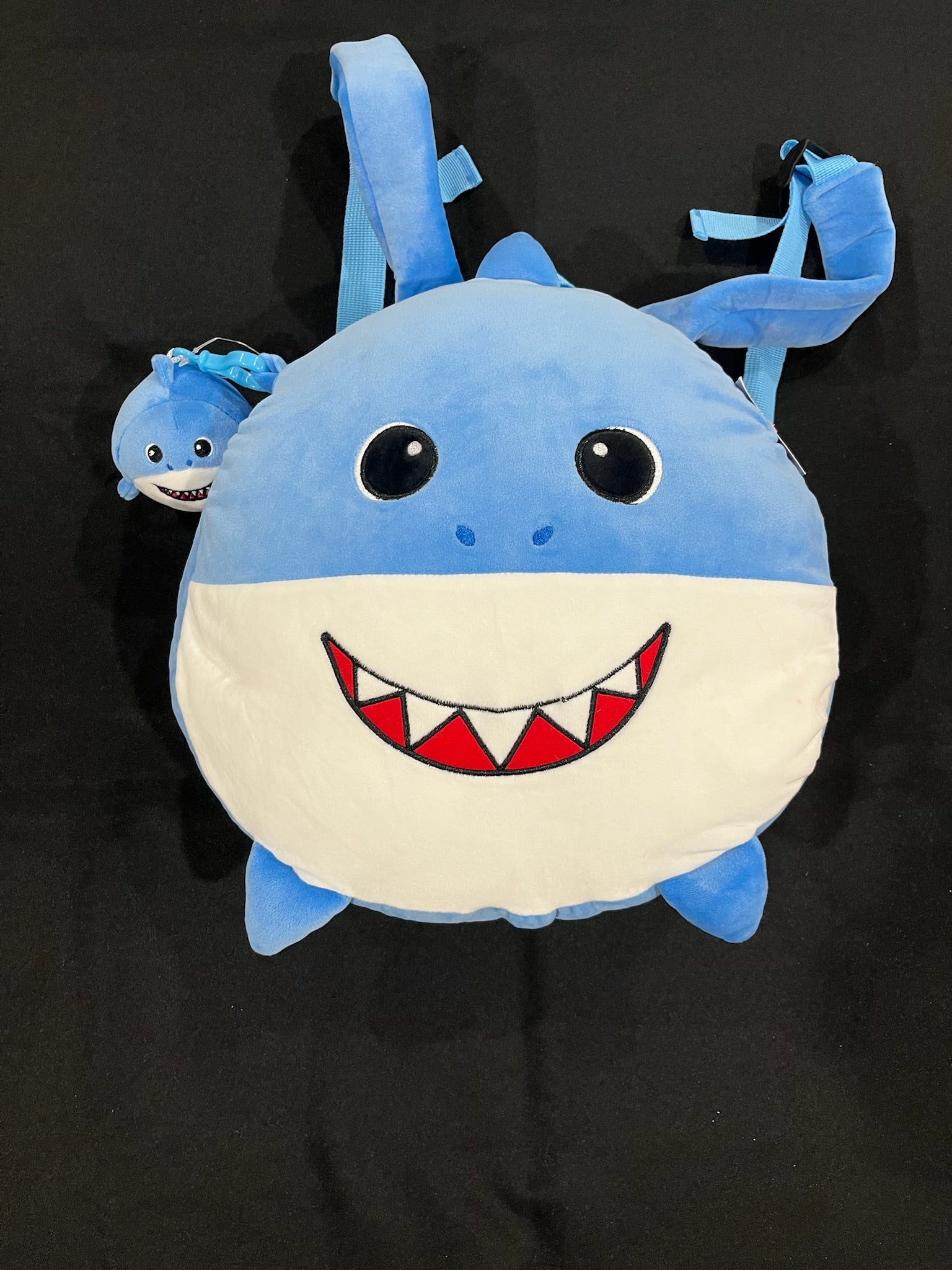 Two Piece Happy Shark Backpack With Small Plushie Shark Toy image 0