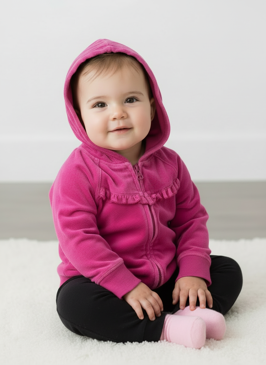 Girls Pink Zip Up Hoodie Sweater