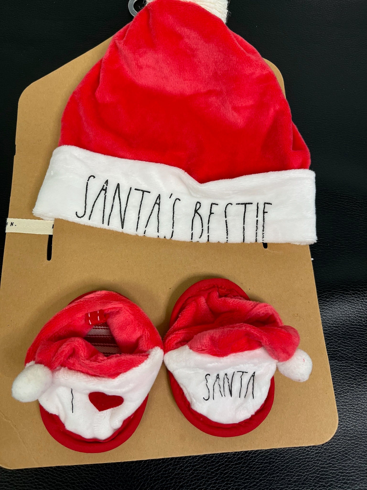 Three Piece Baby Santa’s Bestie Hat & I ❤️ Santa Booties Set image 1