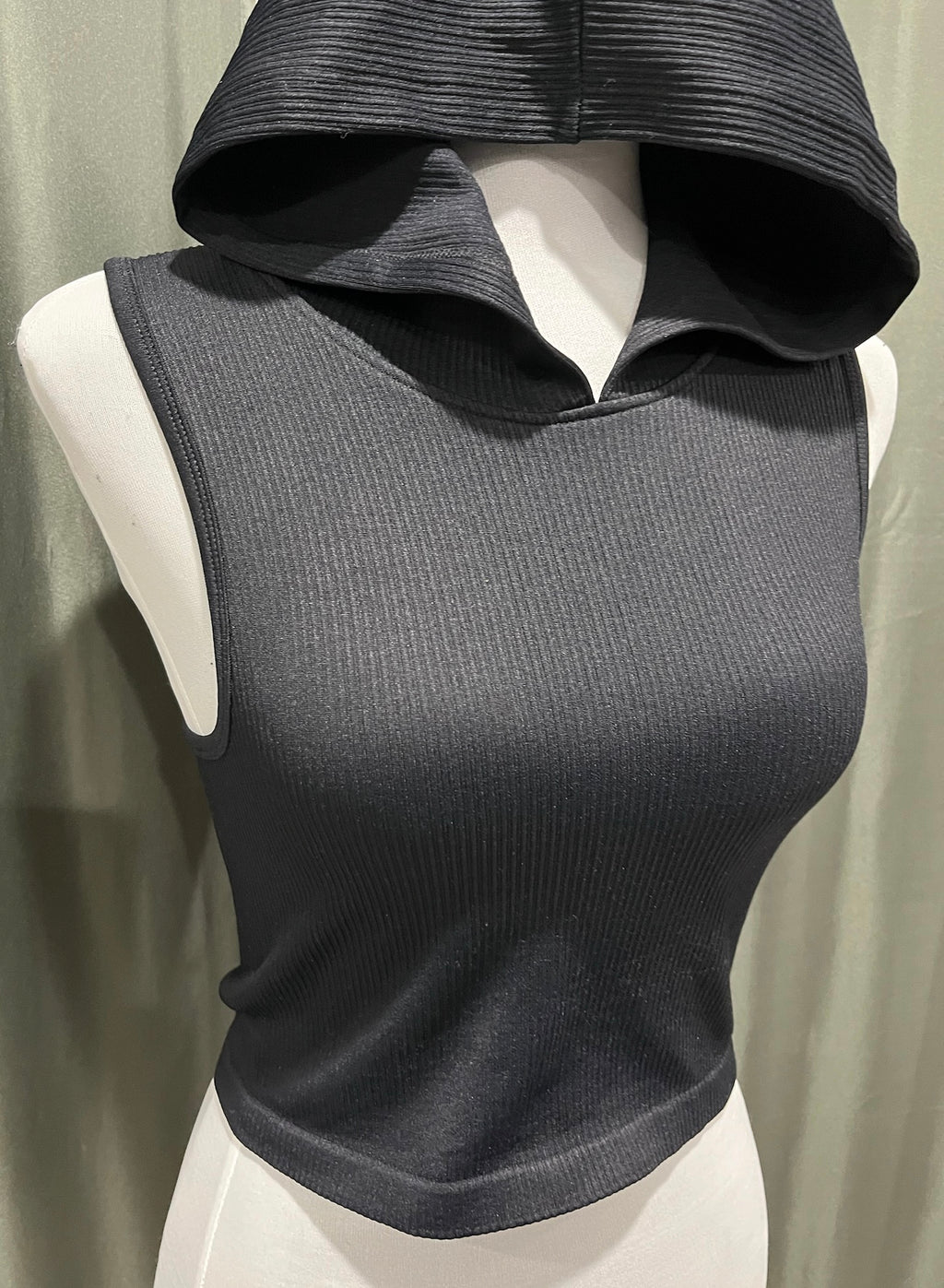 Black Crop Top Tank With Hoodie image 1