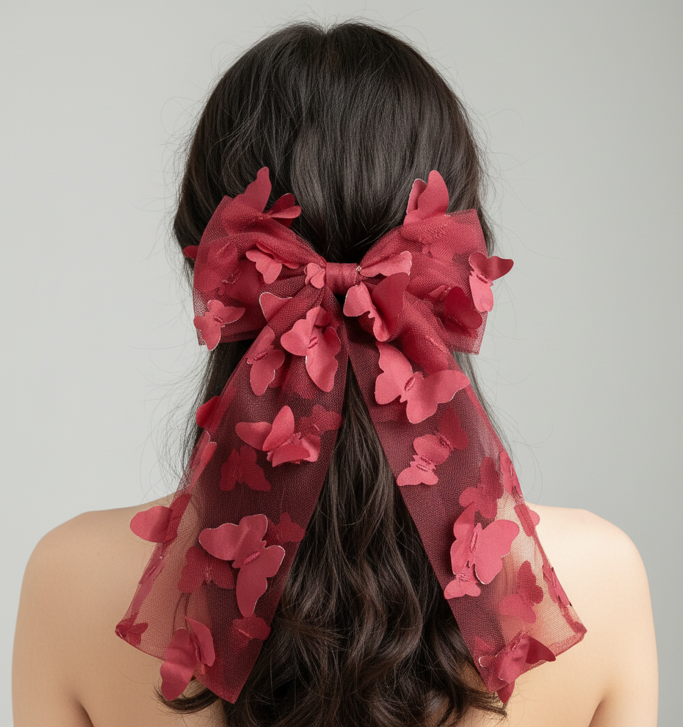 Burgundy Bow Clip