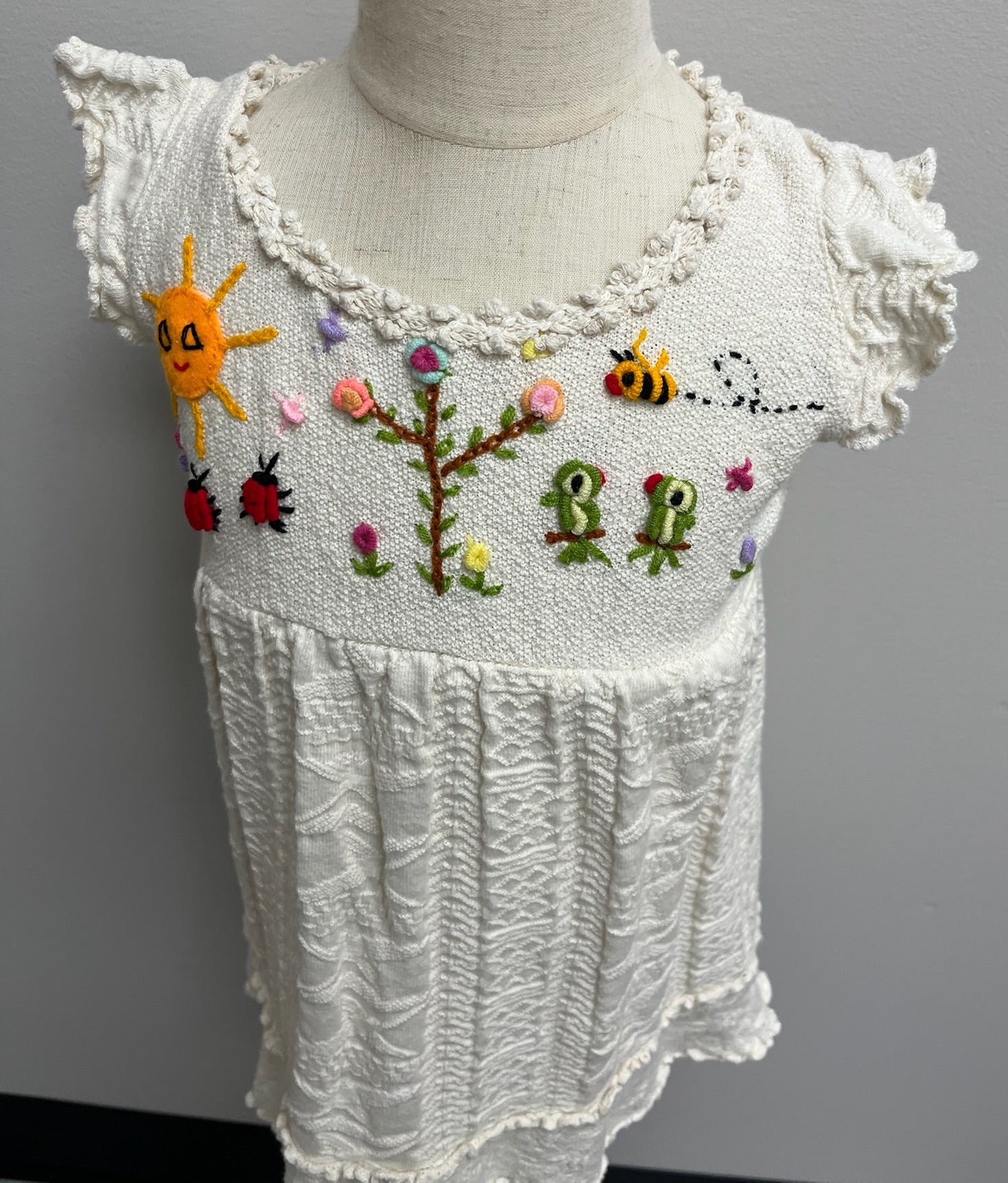 Girls White Crotchet Top