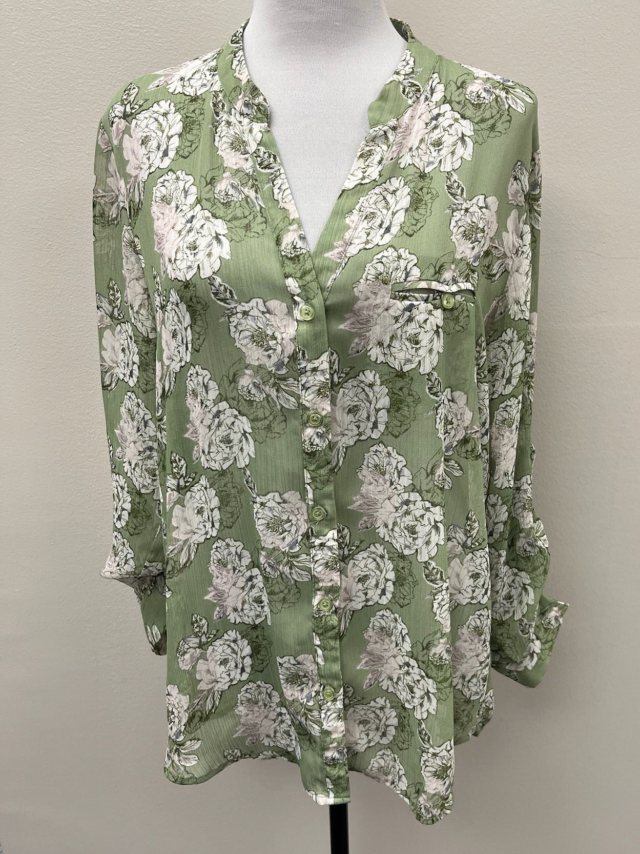 Used Women’s Green Floral Blouse