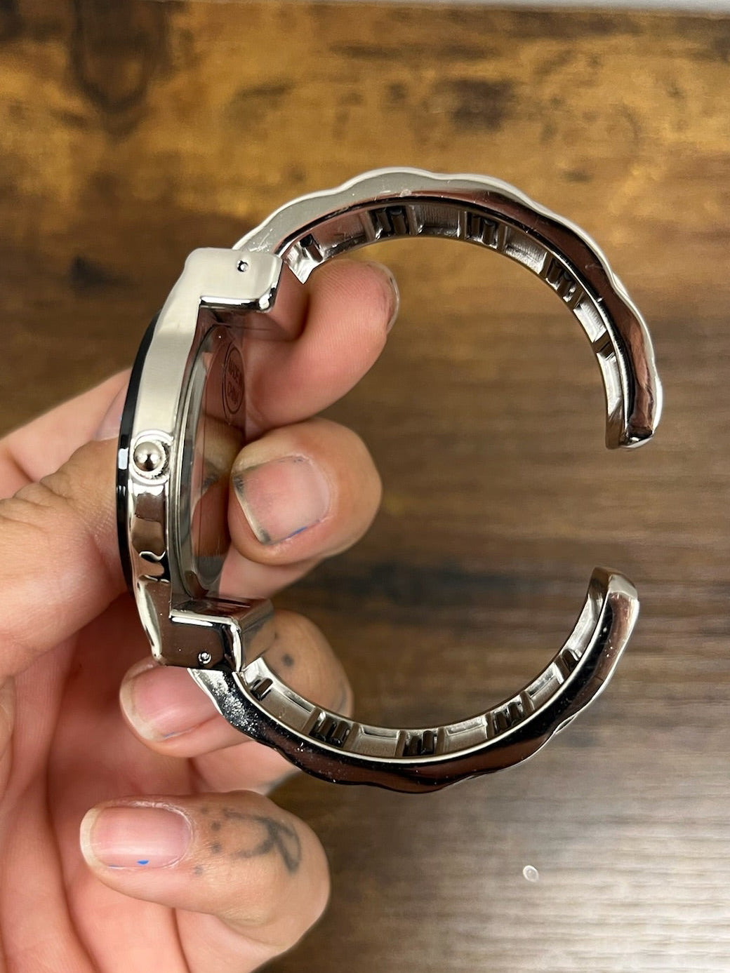 New Silver & Black Bangle Cuff Watch