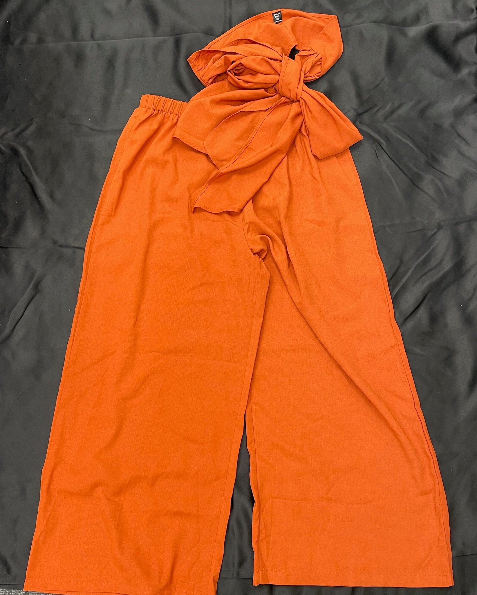 Women’s Orange Two Piece Wrap Top & Flowy Pants Set