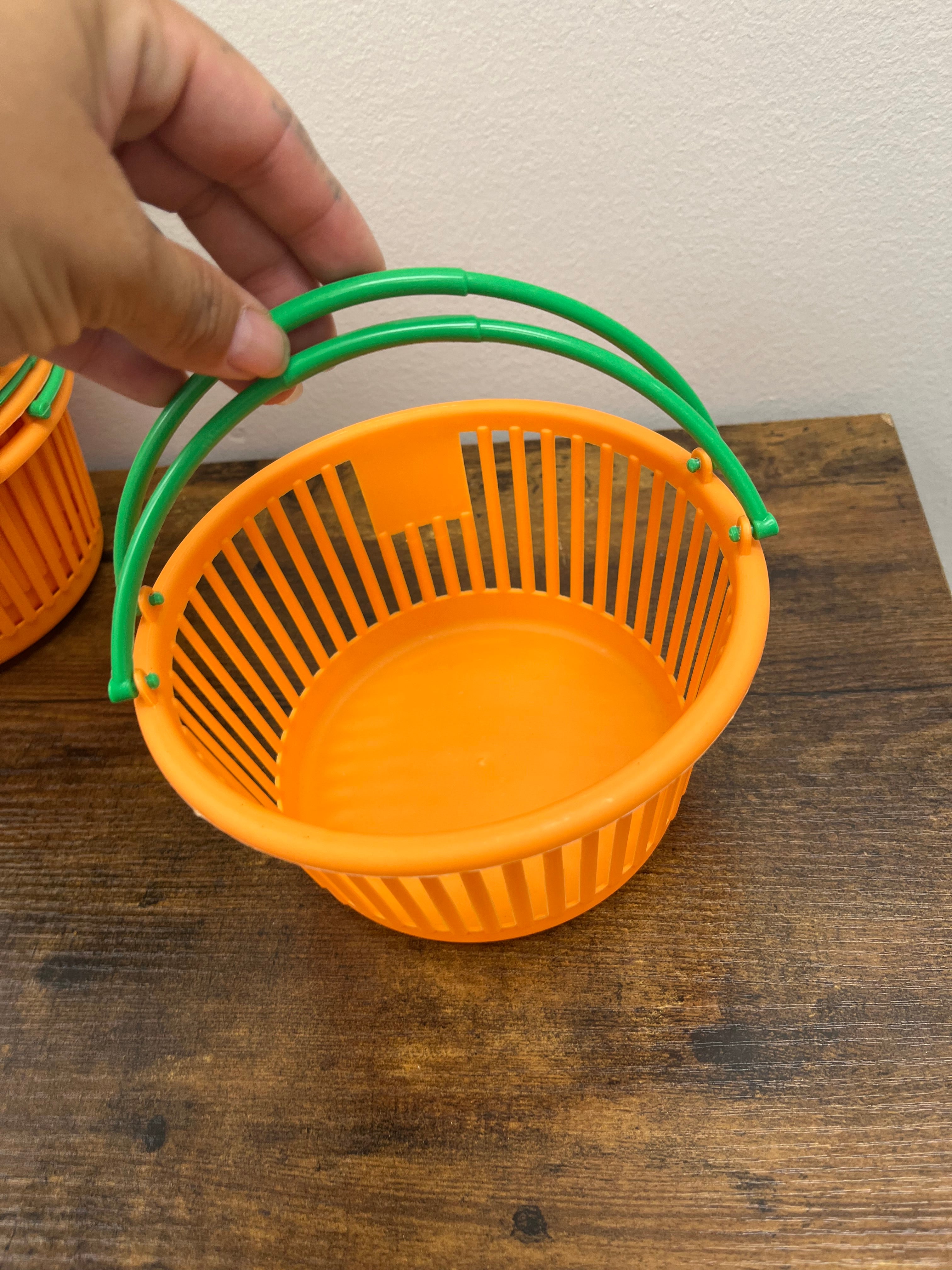 New Mini Orange Baskets with Green Handles