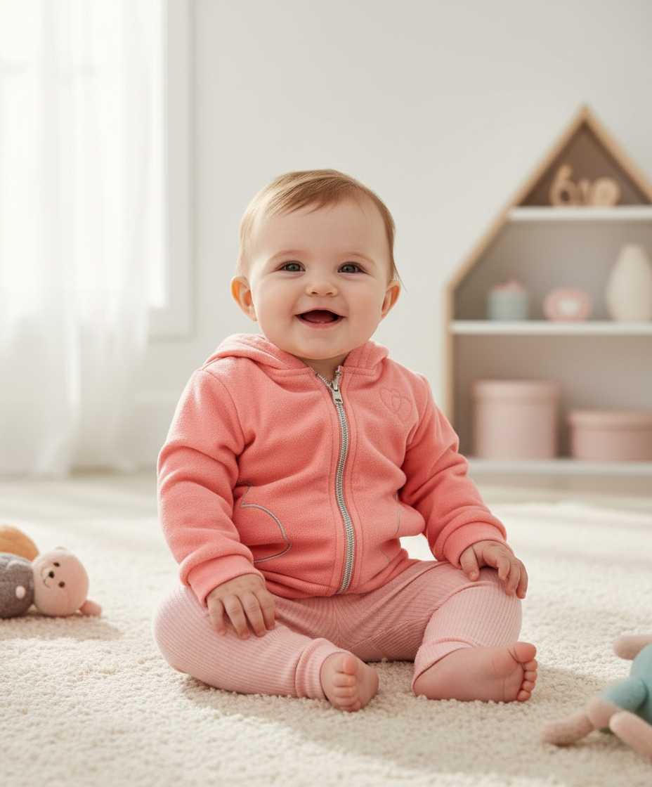 Girls Pink Zip Up Hoodie Sweater