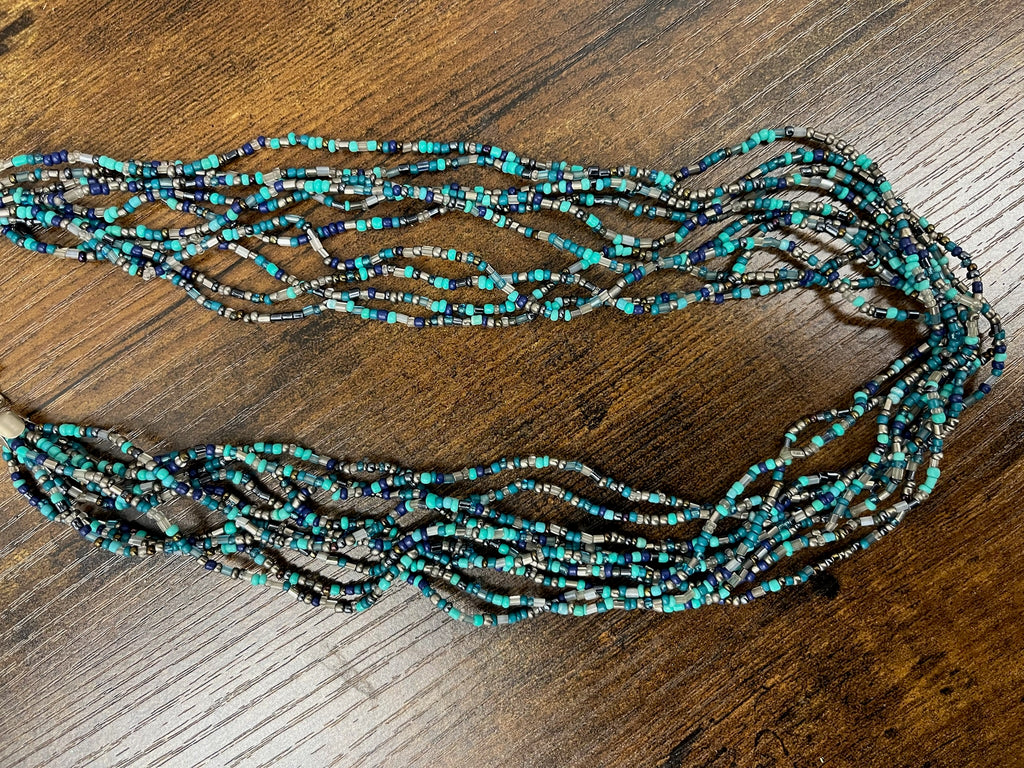 Used Blue Layered Beaded Necklace