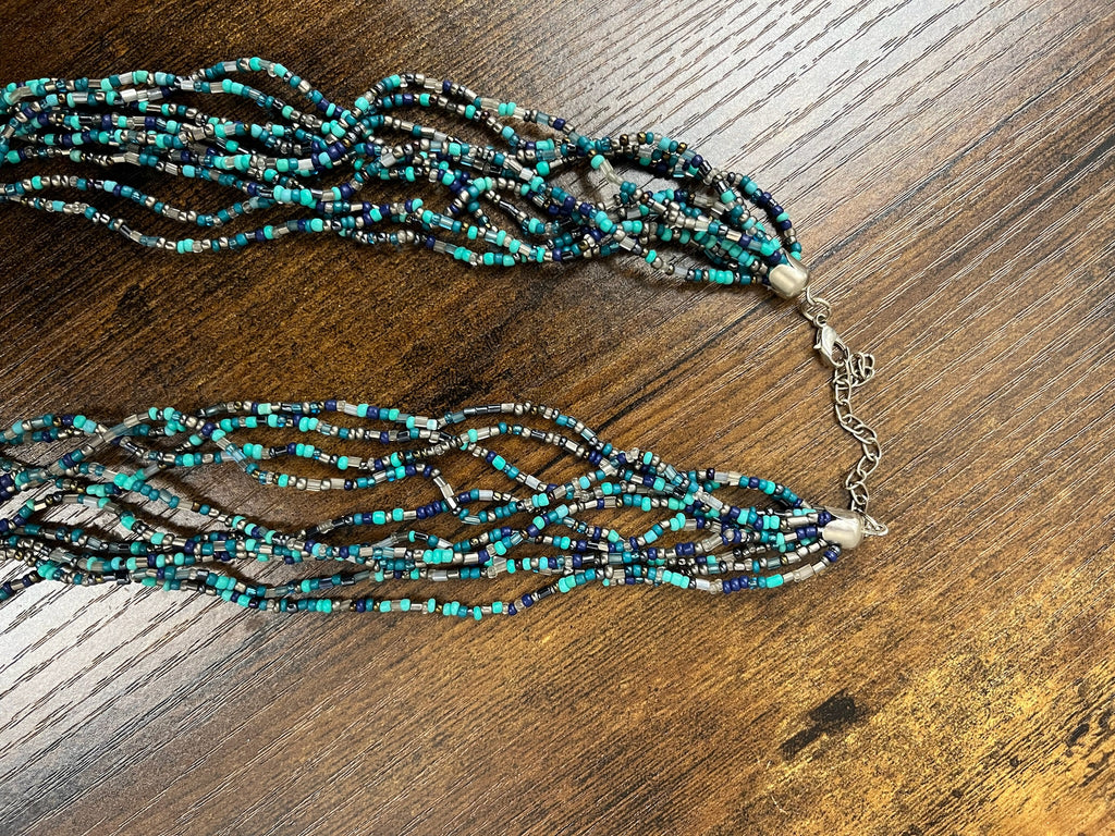 Used Blue Layered Beaded Necklace