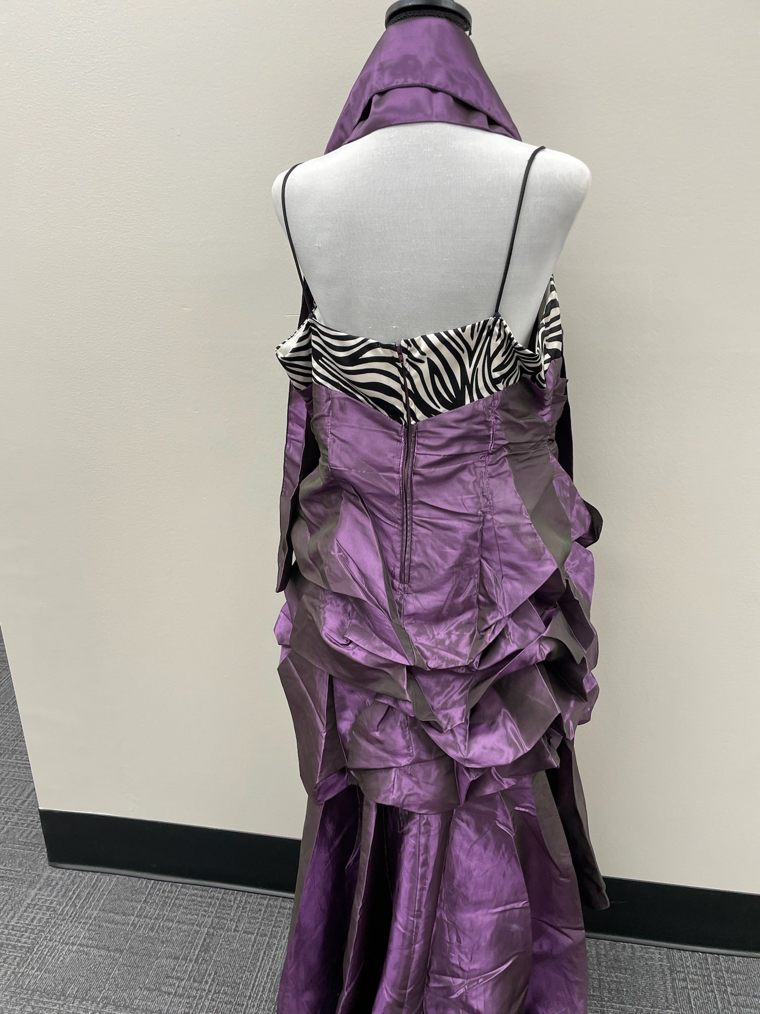 Women’s High Low Purple Zebra Print Formal Dress & Matching Shaw