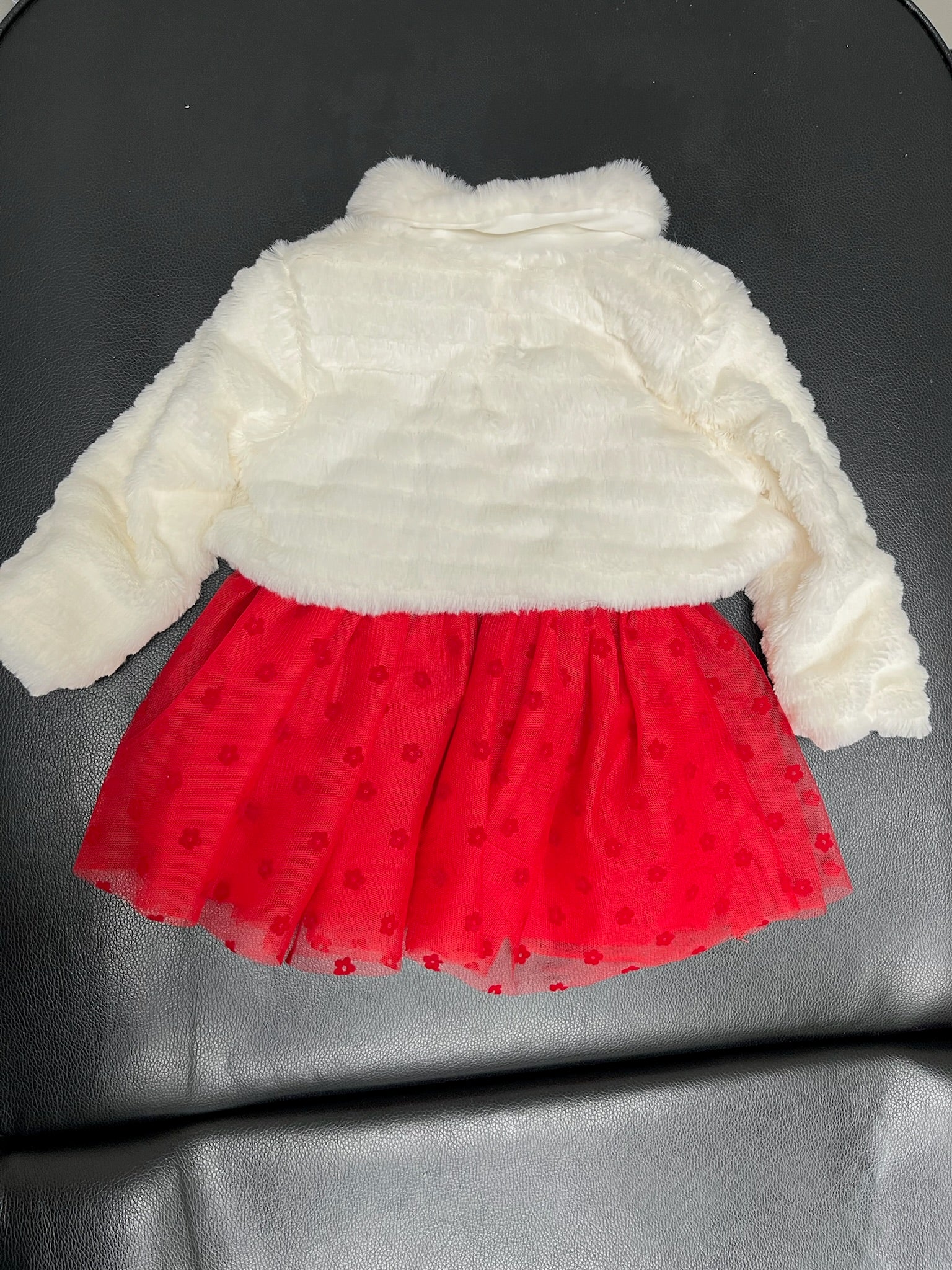 Three Piece Girls Red Dress, Underwear & White Fuzzy Sweater