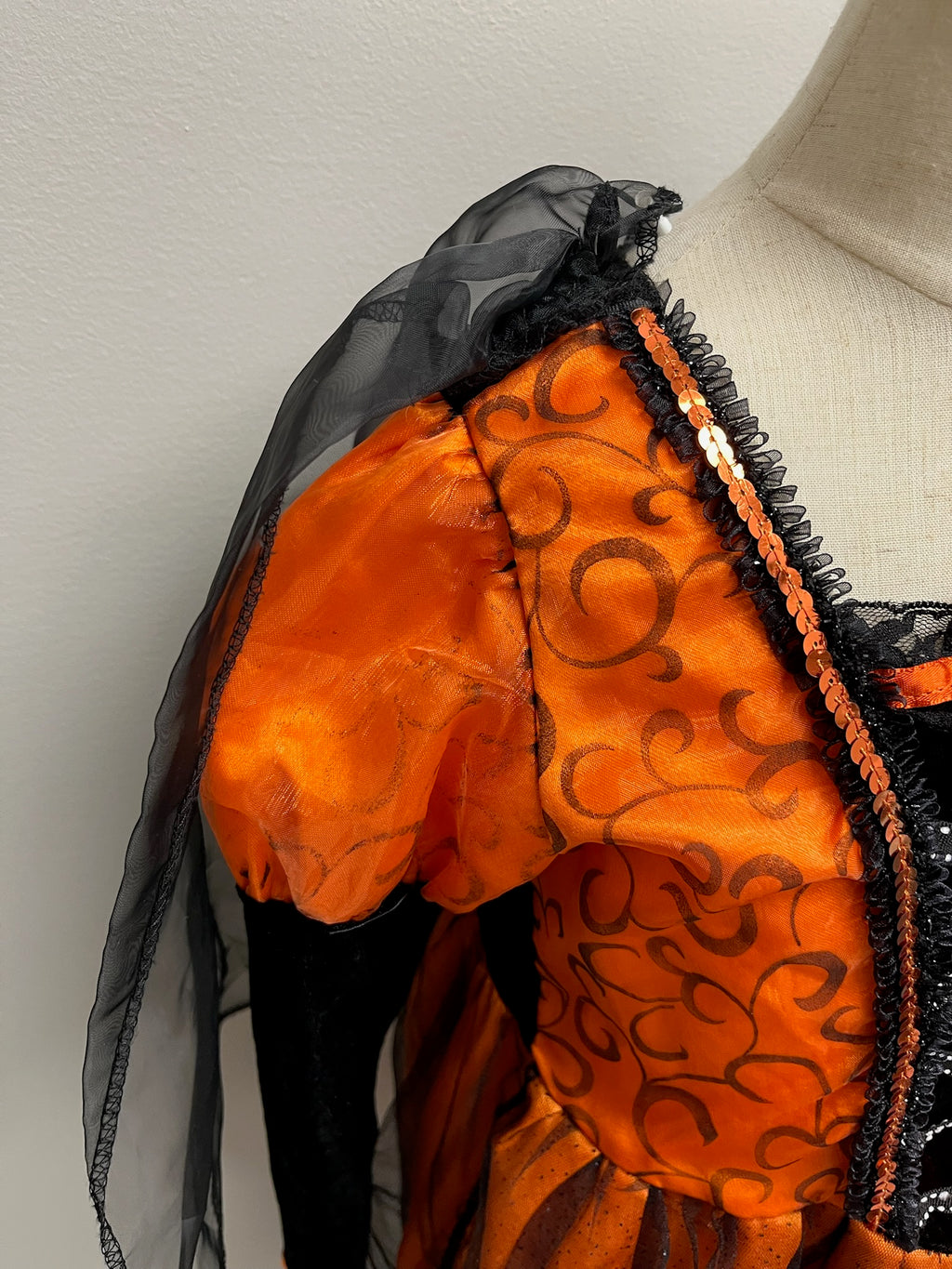 Girls Orange Witch Dress With Detachable Cape