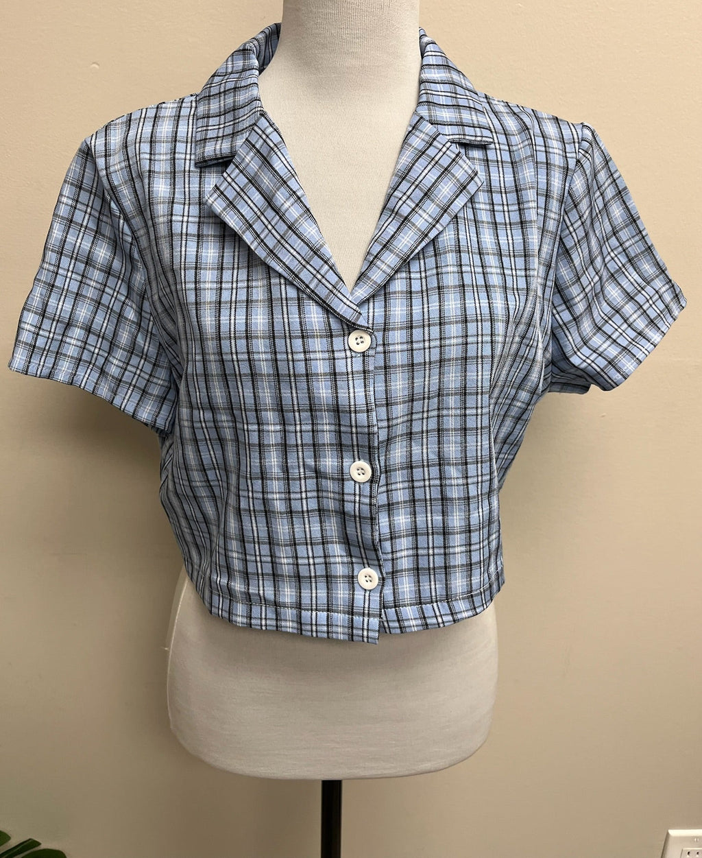 Used Women’s Blue Checkered Crop Top