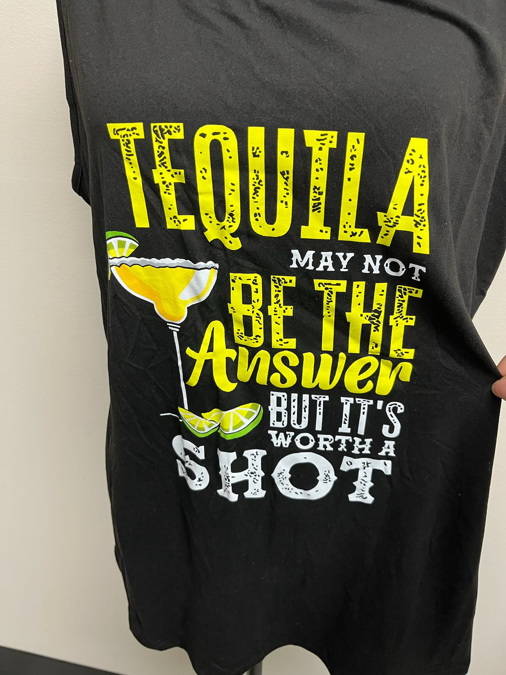 Women’s “Tequila May Not Be The Answer But It’s Worth A Shot” Black Tank Top