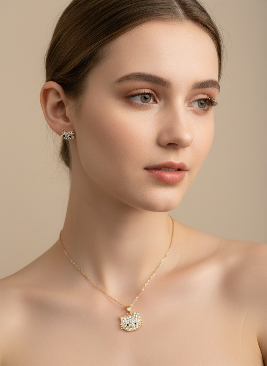 Three Piece Hello Kitty Earring & Necklace Set