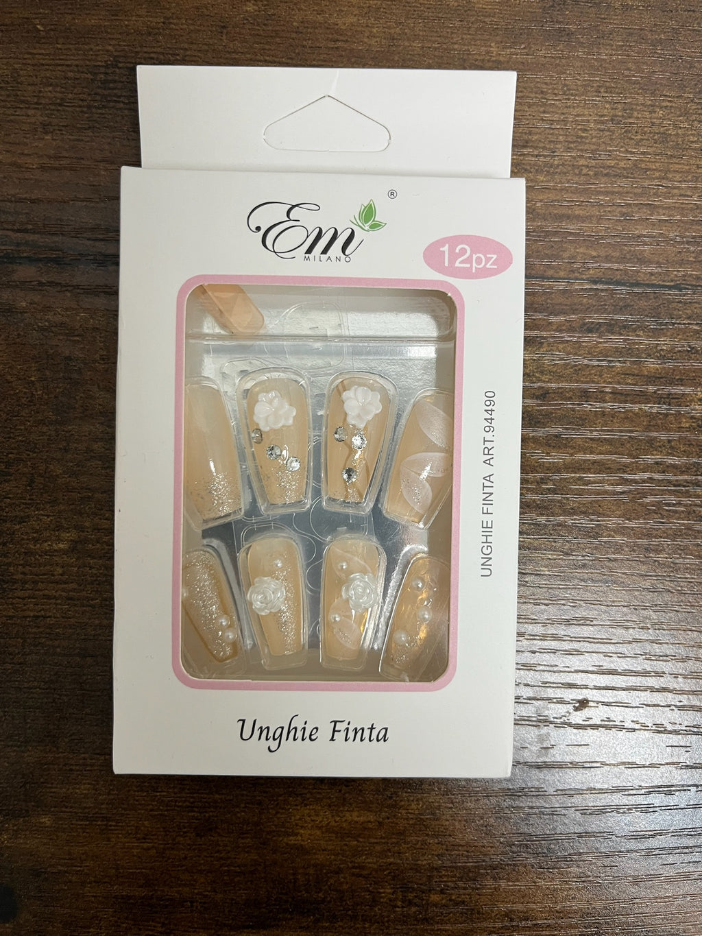 New White Floral Rhinestone Nail Set