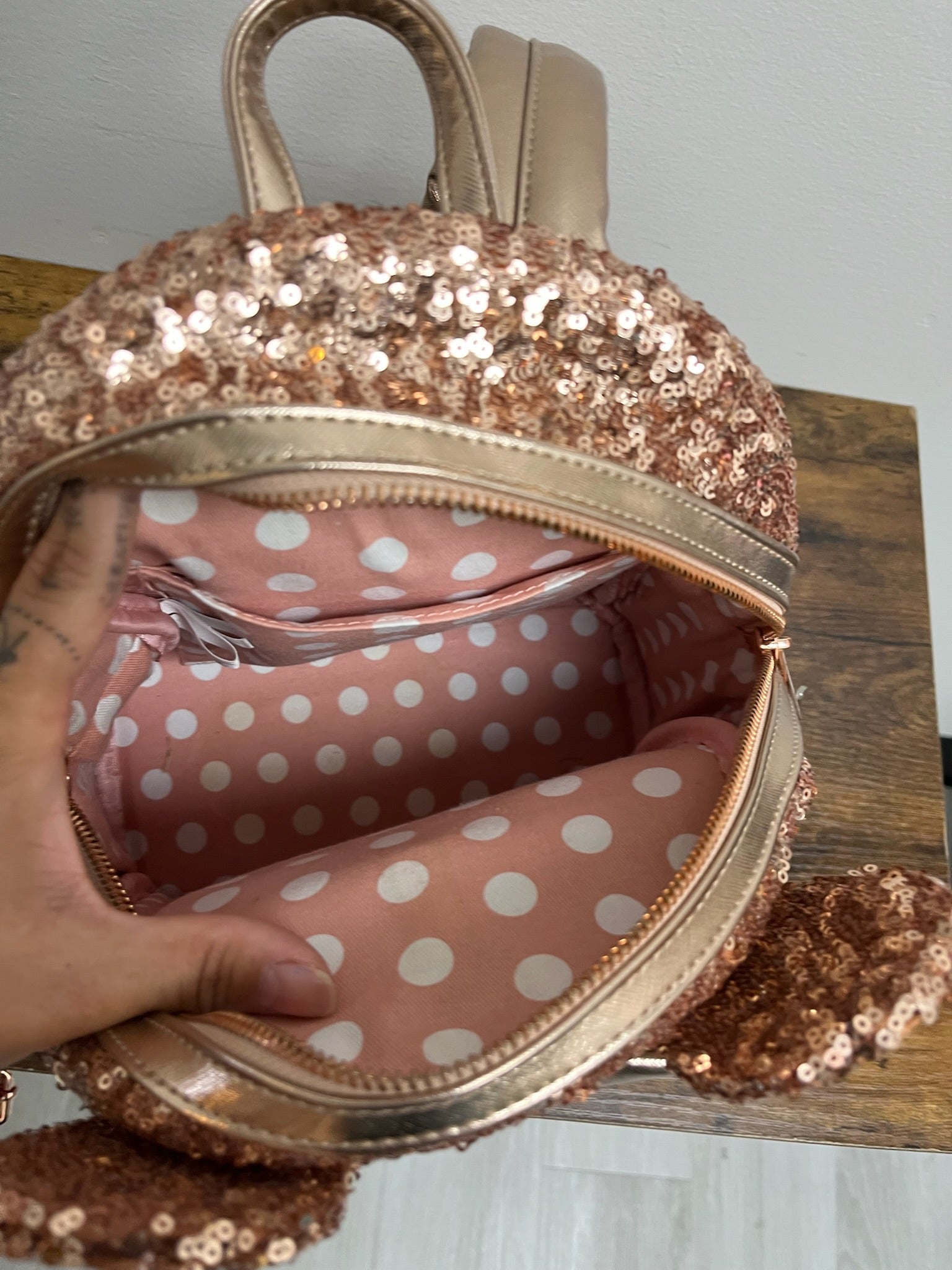 Used Pink Blush Sequin Mini Backpack