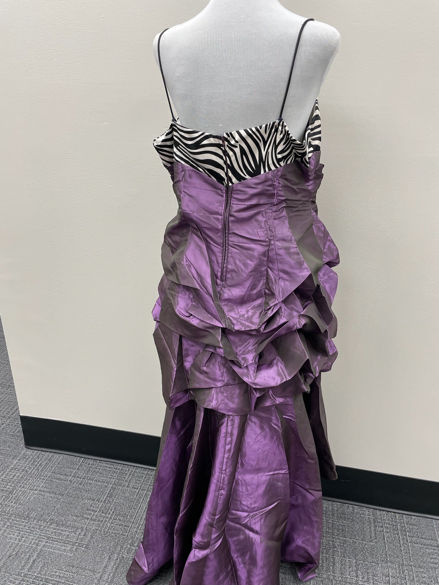 Women’s High Low Purple Zebra Print Formal Dress & Matching Shaw