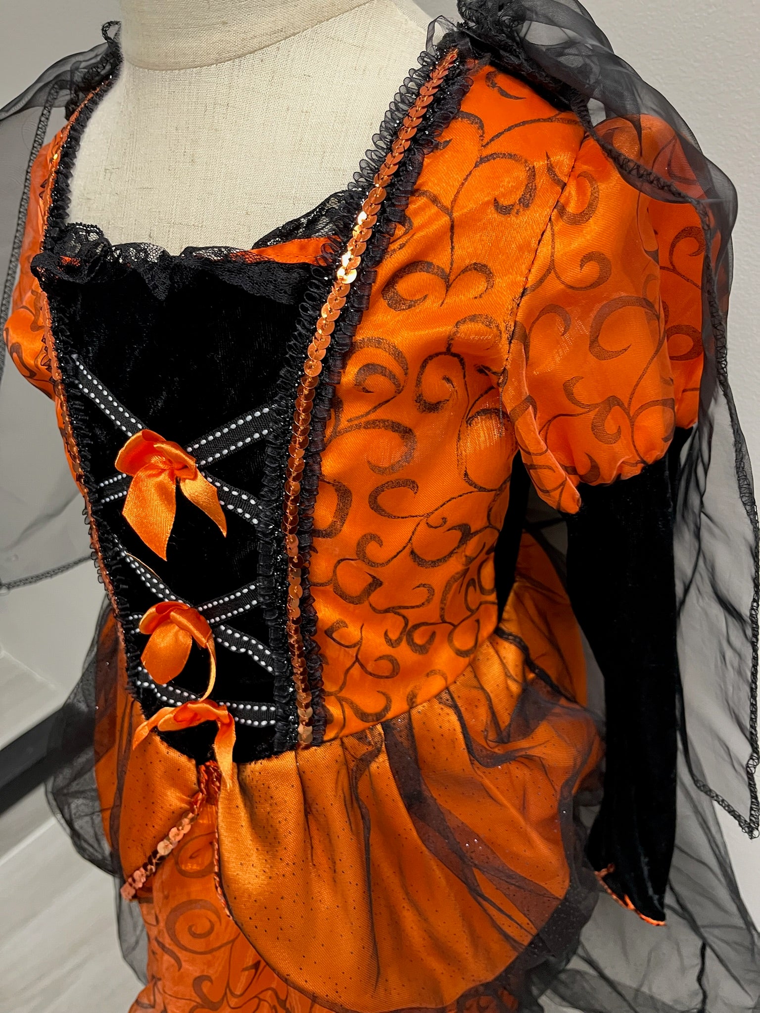 Girls Orange Witch Dress With Detachable Cape