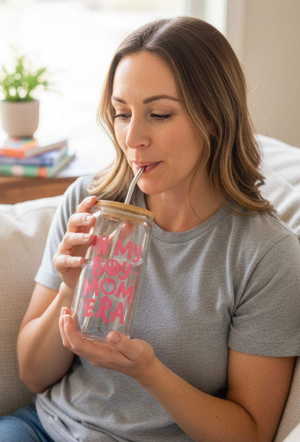 4 Piece In My Boy Mom Era Glass Cup Set